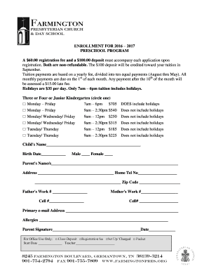 Preschool Registration Form 2016-2017 - Farmington Presbyterian ... - farmingtonpres
