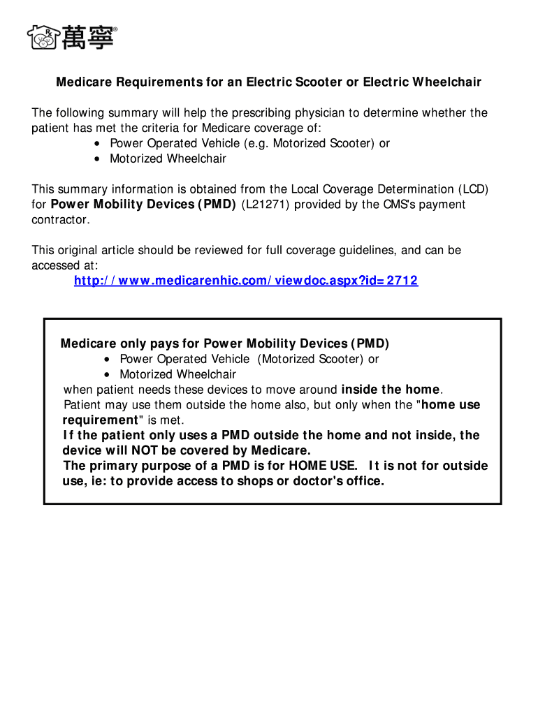 Fillable Online Medicare Requirements for an Electric Scooter or Electric Fax Email Print