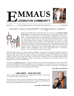 What to include in newsletter - October 2008 - Lexington Emmaus Community - lexingtonemmaus