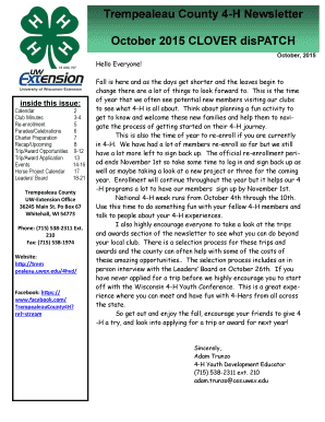 Trempealeau County 4H Newsletter1 October 2015 CLOVER disPATCH October, 2015 Hello Everyone - trempealeau uwex