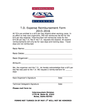 Nonprofit reimbursement form template - TD Expense Reimbursement Form 2015-2016 - ussa-imdorg