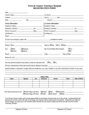 Town amp Country Veterinary Hospital REGISTRATION FORM