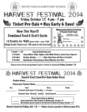 MATSUYAMA ELEMENTARY SCHOOL Harvest Festival 2014 Friday, October 17, 4 pm 7 pm Ticket PreSale * Buy Early &amp - matsuyama scusd