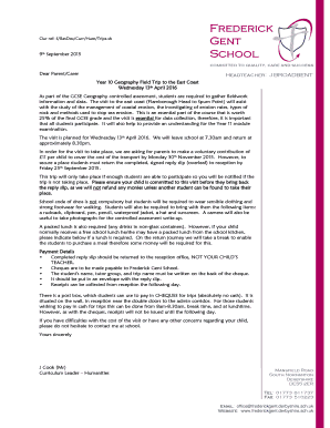 Sample of excursion letter to a company - East Coast Field Trip Letter 2015 V3pdf.pdf - Frederick Gent School - frederickgent derbyshire sch