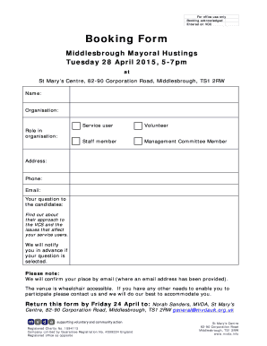 Booking form - MVDA - mvda