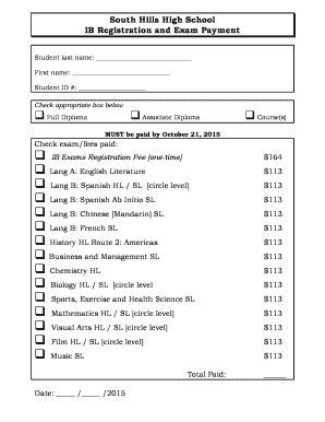 South Hills High School IB Registration and Exam Payment