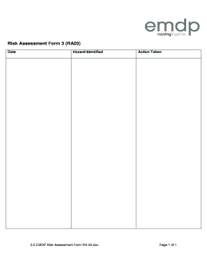 Youth risk assessment template - Risk Assessment Form 3 RA03 - EMDP - teachers emdp