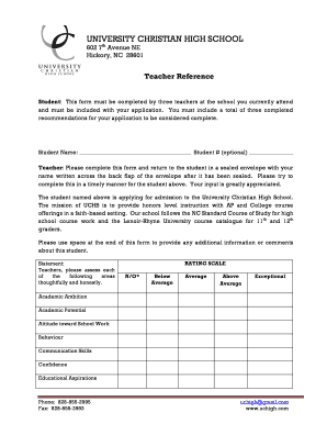 Nanny reference letter - Teacher Recommendation Form - University Christian High School