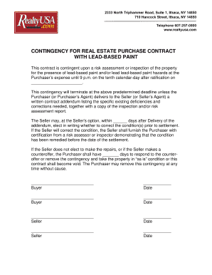 Fillable Online Contingency for real estate purchase contract with lead ...