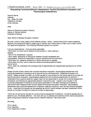 Psychological exam sample - Request for Functional Behavior Assessment - Selective Mutism Group - selectivemutism