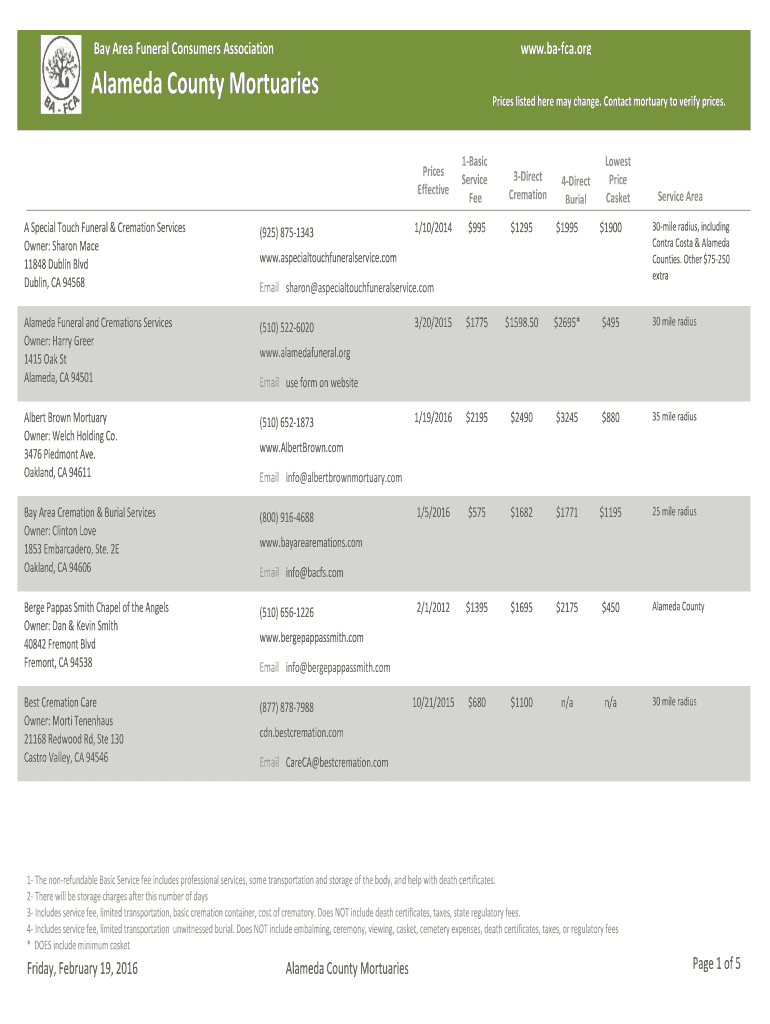Fillable Online Bay Area Funeral Consumers Association Fax Email Print