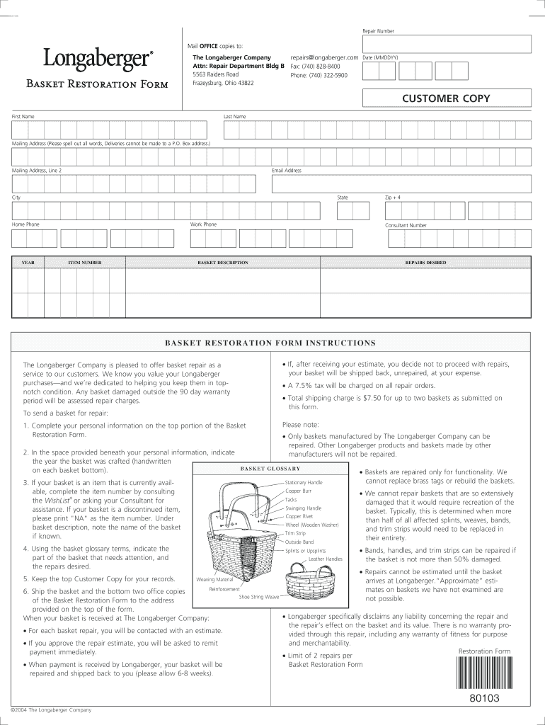 longaberger basket repair Preview on Page 1