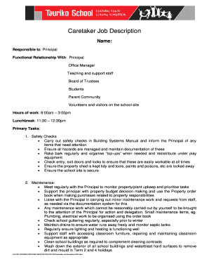 Caretaker Job Description - bTaurikob bSchoolb - tauriko school