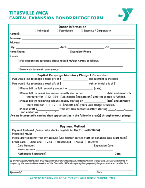 TITUSVILLE YMCA CAPITAL EXPANSION DONOR PLEDGE FORM - titusvilleymca