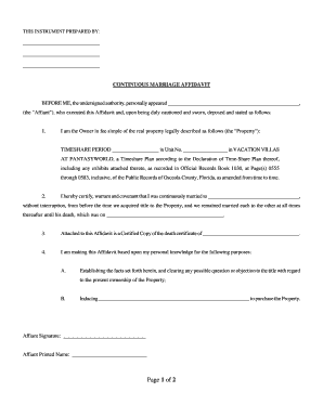 Continuous Marriage Affidavit