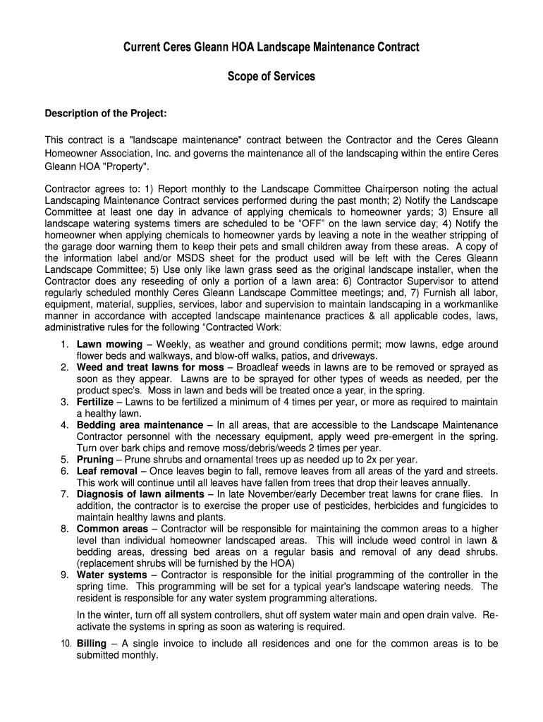 Fillable Online Current Ceres Gleann HOA Landscape Maintenance Contract
