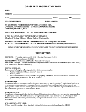 C-BASE TEST REGISTRATION FORM - William Jewell College