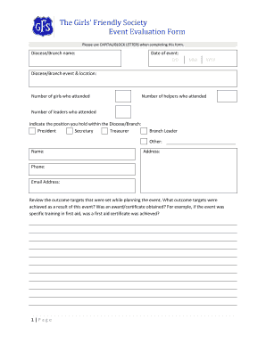 The Girls Friendly Society Event Evaluation Form - girlsfriendlysociety