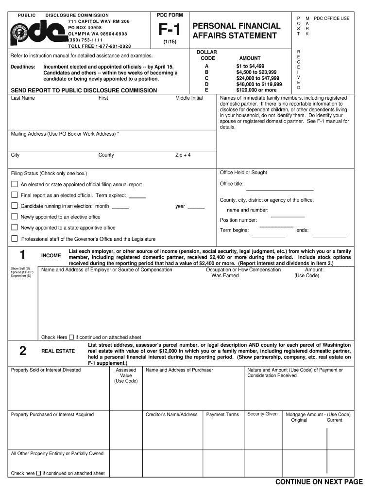 BPersonal Financialb Affairs bStatementb - Public Disclosure Commission - pdc wa Preview on Page 1