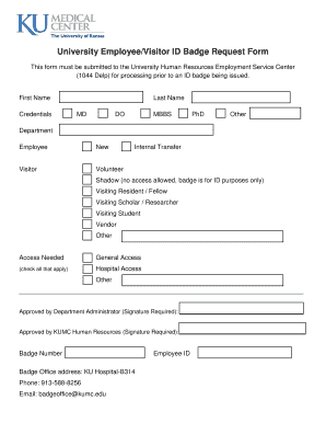 University EmployeebVisitorb ID Badge bRequestb Form - kumc