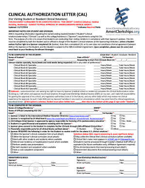 Authorization letter to process documents - CLINICAL AUTHORIZATION LETTER (CAL) - americlerkships