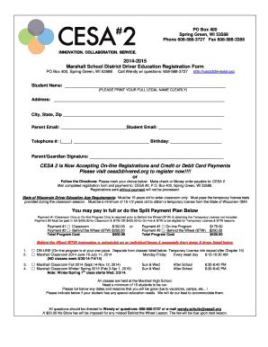 2014-2015 Marshall School District Driver Education Registration