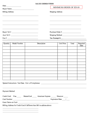 Fillable Online SALES ORDER FORMdoc Fax Email Print - pdfFiller
