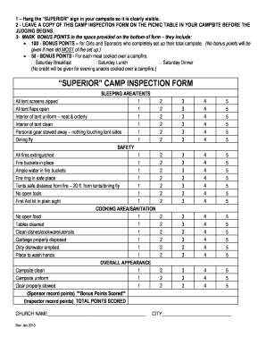 SUPERIOR CAMP INSPECTION FORM - OHIO MINISTRY