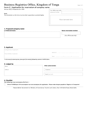 Form 2 Application for reservation of company name Form 2 Application for reservation of company name - businessregistries gov