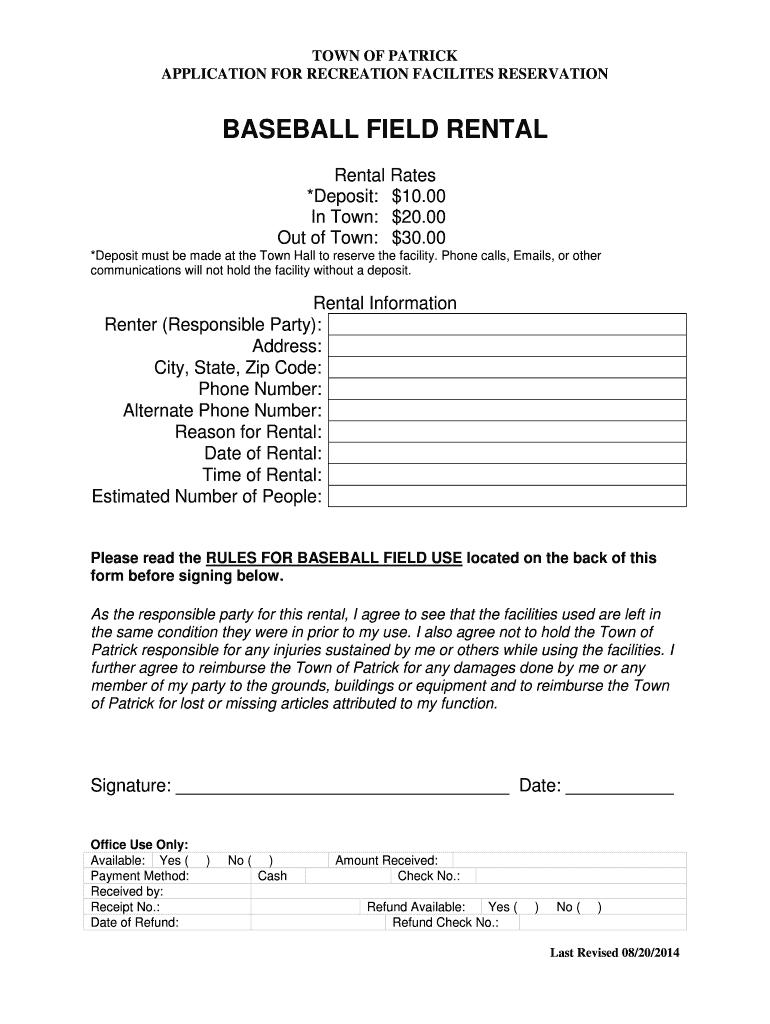 Fillable Online Baseball Field Rental Form Fax Email Print pdfFiller