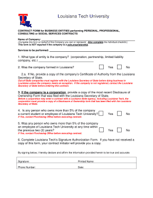 Louisiana Tech University Checklist for Business Entities performing ... - admfac latech