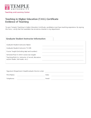 Teaching in Higher Education THE Certificate Evidence