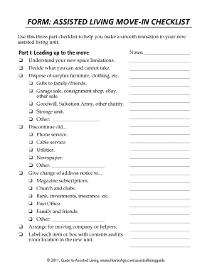 Fillable Online FORM ASSISTED LIVING MOVEIN CHECKLIST Fax Email Print