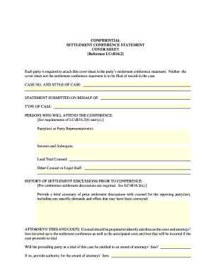 CONFIDENTIAL SETTLEMENT CONFERENCE STATEMENT COVER SHEET