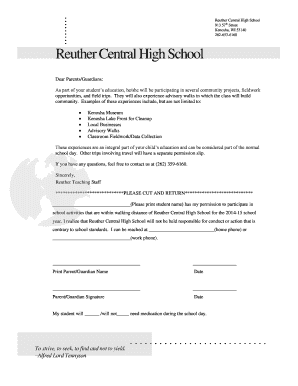 Field trip slip - Walking Field Trip Permission Slip - Reuther Central High School - reuther kusd