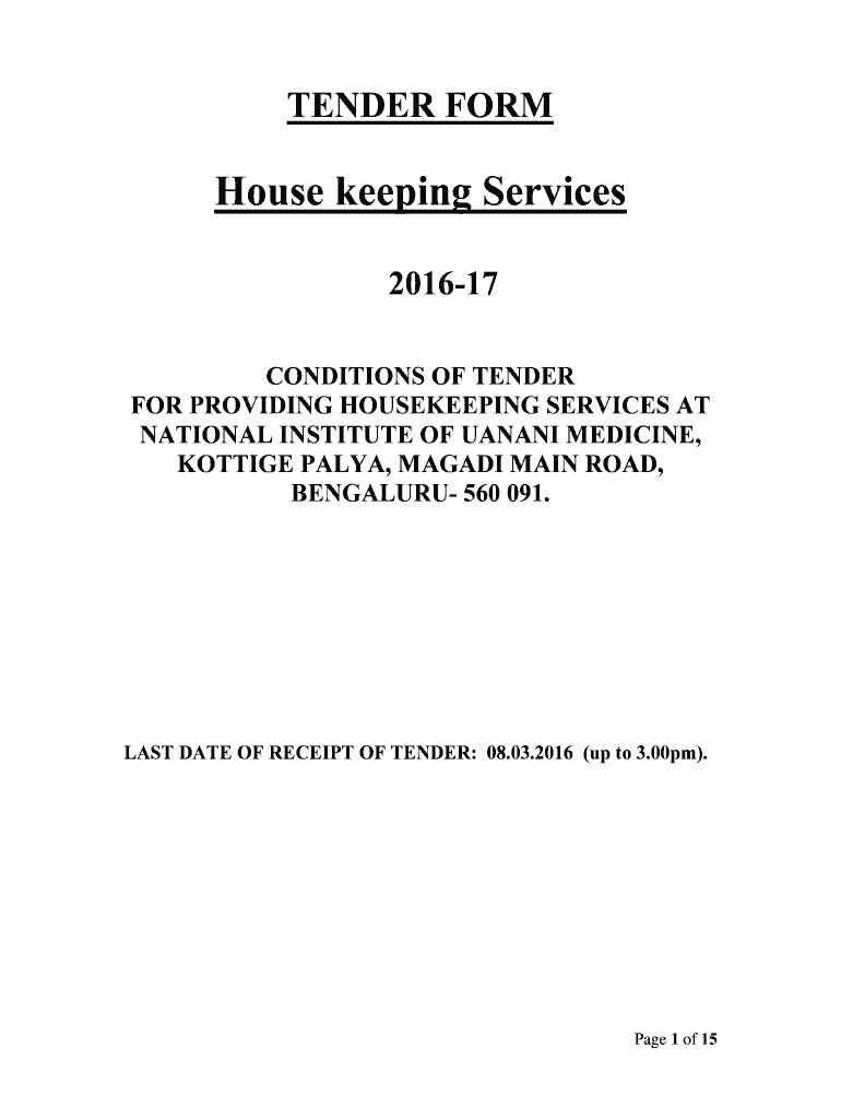 Fillable Online nium Tender form 201617 for housekeeping nium Fax