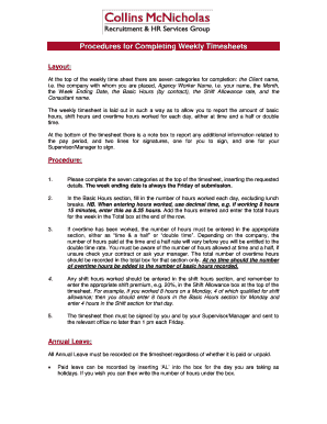 Caregiver timesheet - Procedures for Filling Out Weekly Timesheets - Collins McNicholas