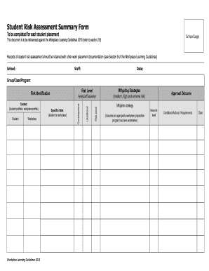 Student Risk Assessment Summary Form