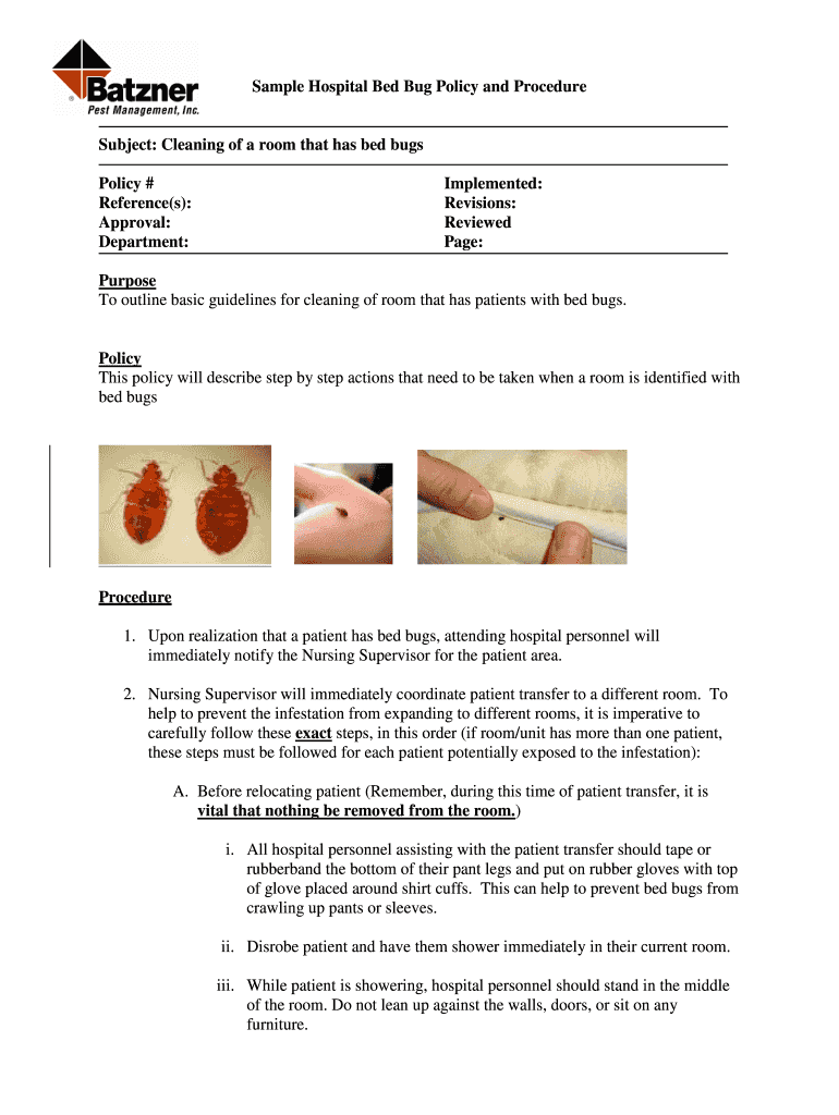 Fillable Online Sample Hospital Bed Bug Policy and Procedure Fax Email