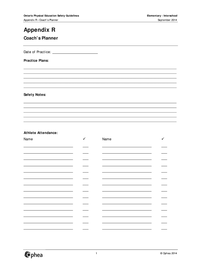 Fillable Online safety ophea Appendix R Ontario Physical Education
