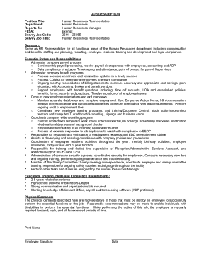 Job profile example - JOB DESCRIPTION Position Title: Human Resources ... - Endologix