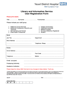 Library and Information Service User Registration Form - swimsnetwork nhs
