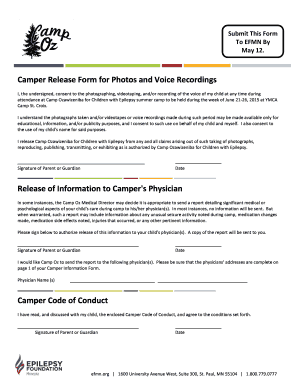 Camper Release Form for Photos and Voice Recordings - epilepsyfoundationmn