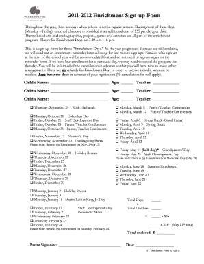 Fillable Online woodlandhill 2011-2012 Enrichment Sign-up Form Fax Email Print - pdfFiller