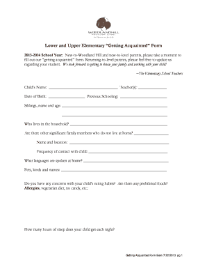 Elementary Getting Acquainted Form