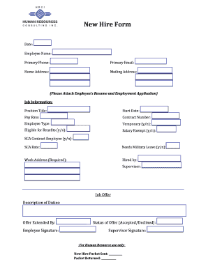 Fillable Online New Hire Form - bhrciwebbbcomb Fax Email Print - pdfFiller