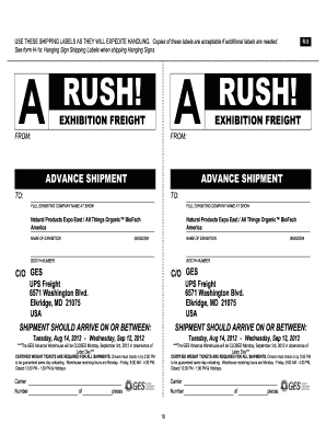 R-5 See form H-1a Hanging Sign Shipping Labels when