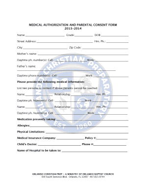 MEDICAL AUTHORIZATION AND PARENTAL CONSENT FORM - orlandochristianprep