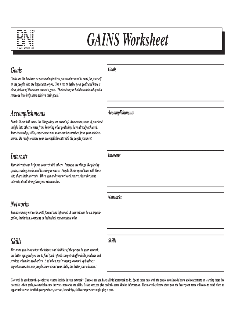 Online bni gains worksheet: Fill out & sign online | DocHub