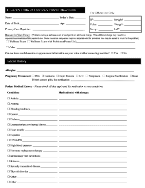 Fillable Online Patient History OB-GYN Centre of Excellence Patient ...